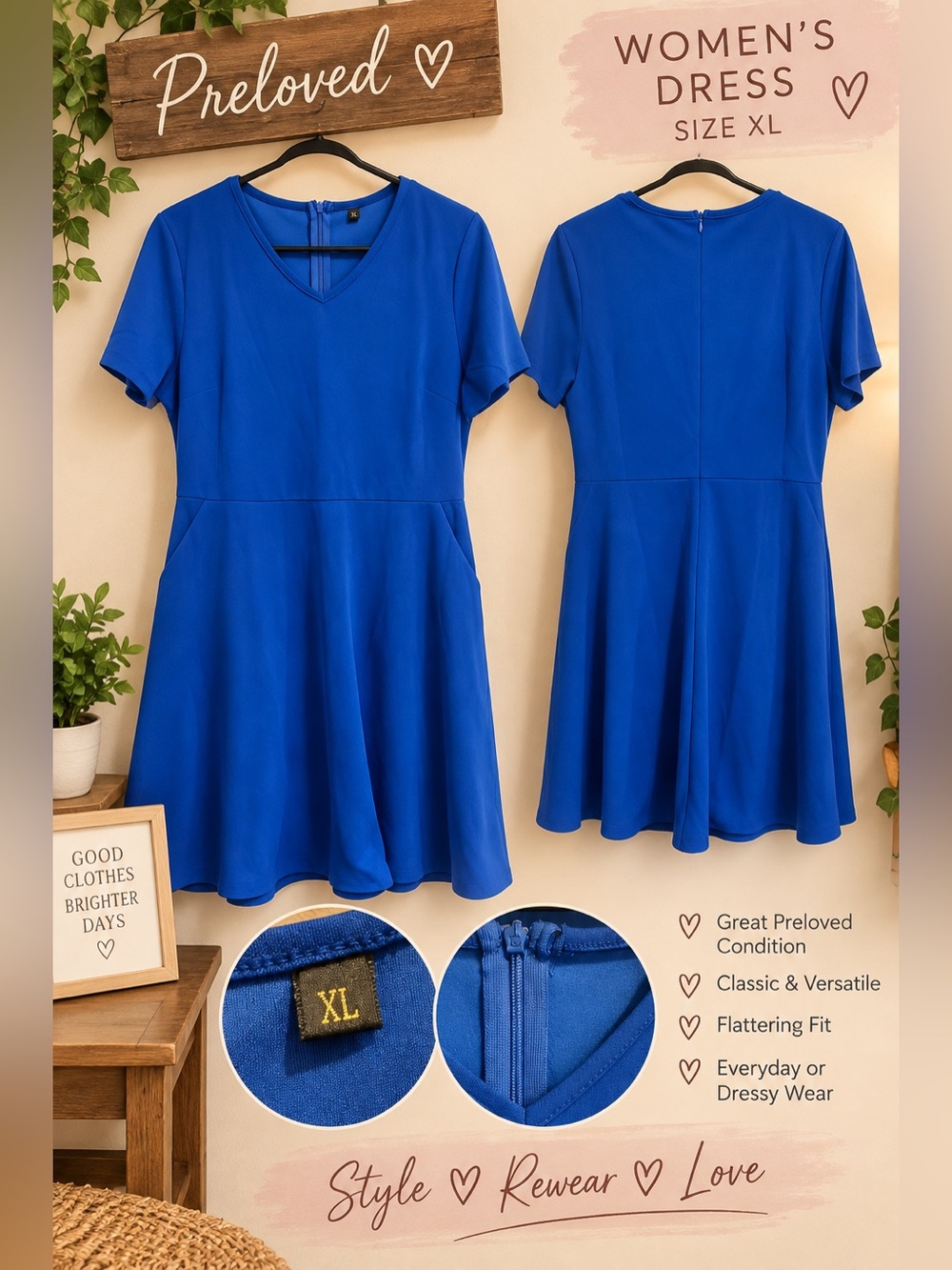 💙 Cobalt Blue Fit & Flare Dress – Size XL Preloved – Great Condition